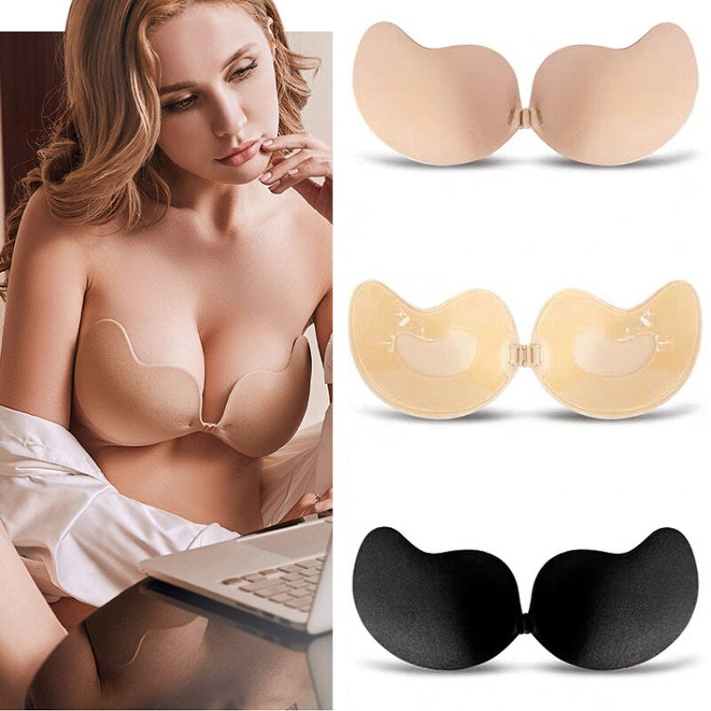 Women Strapless Invisible pushup Bra( black and skin)