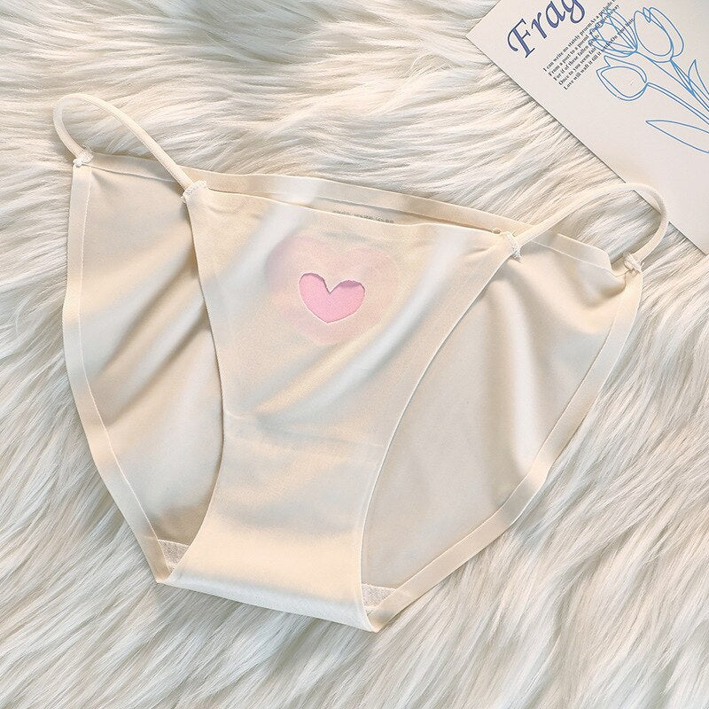 Ice Silk Briefs Girl Cute Love Panties Mid Waist Seamless Comfort(Pack of 3)