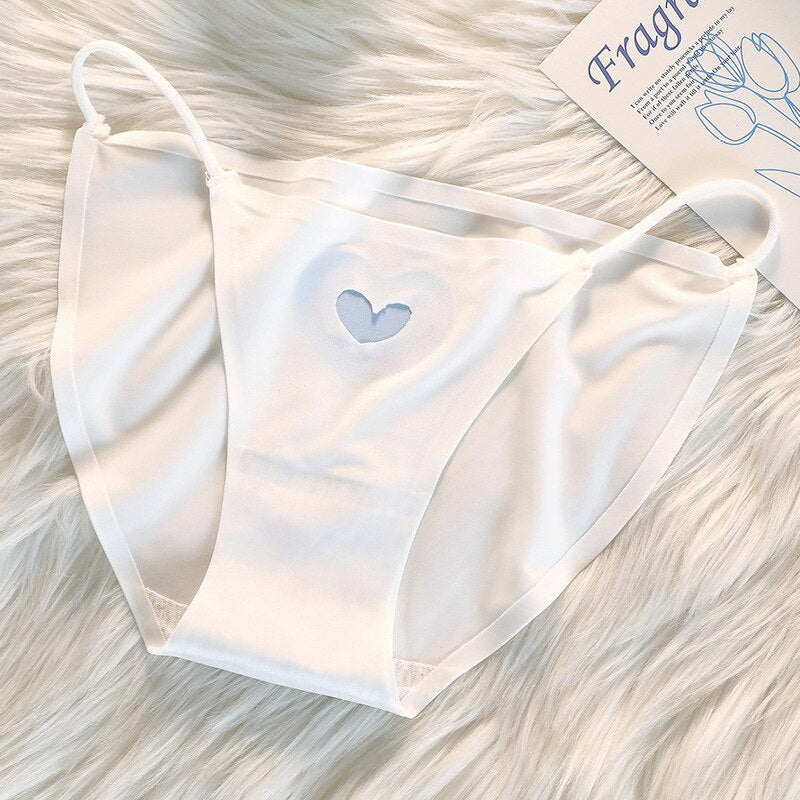 Ice Silk Briefs Girl Cute Love Panties Mid Waist Seamless Comfort(Pack of 3)