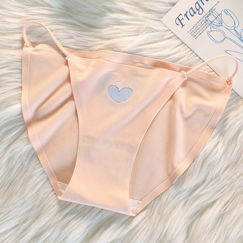 Ice Silk Briefs Girl Cute Love Panties Mid Waist Seamless Comfort(Pack of 3)
