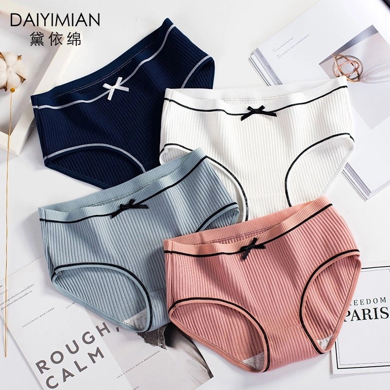 YouthBae Mid Waist Girl Briefs Female Underwear Panties Pure Cotton Lady Bow Panties