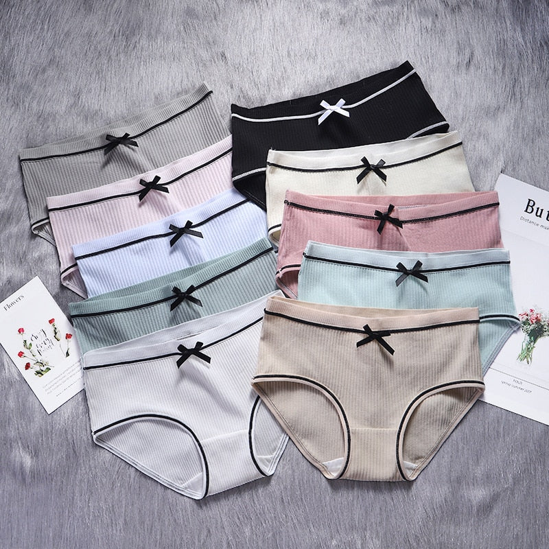 YouthBae Mid Waist Girl Briefs Female Underwear Panties Pure Cotton Lady Bow Panties