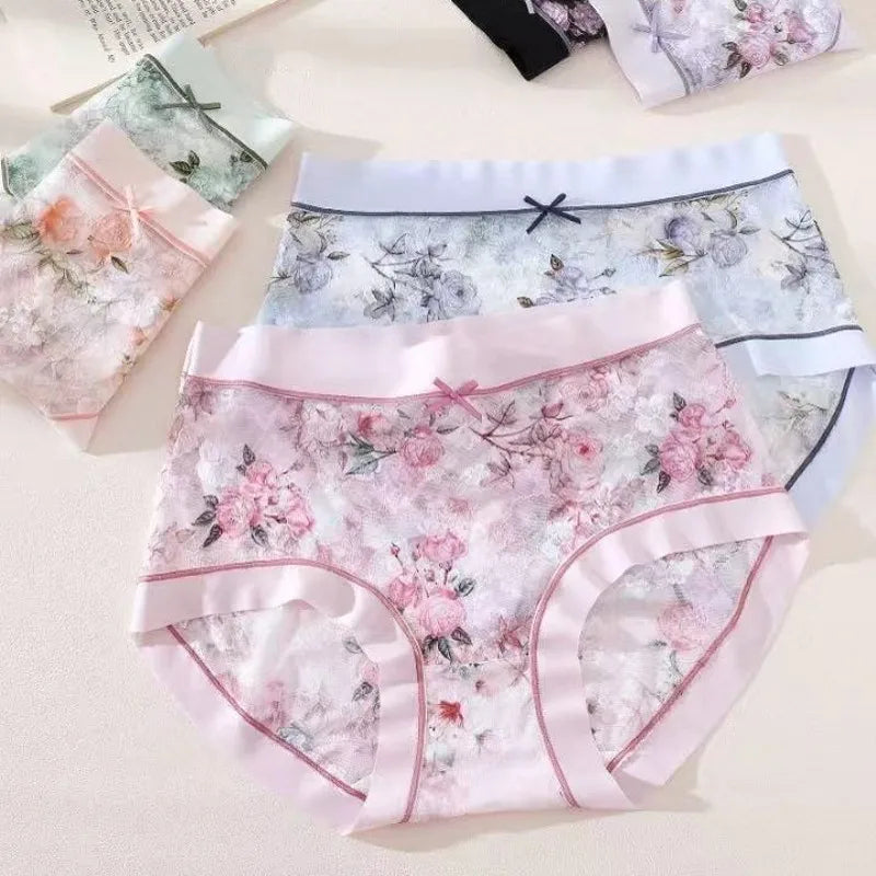 Floral Mesh underpants Antibacterial Gusset breathable underwea