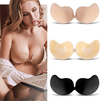 Women Strapless Invisible pushup Bra( black and skin)