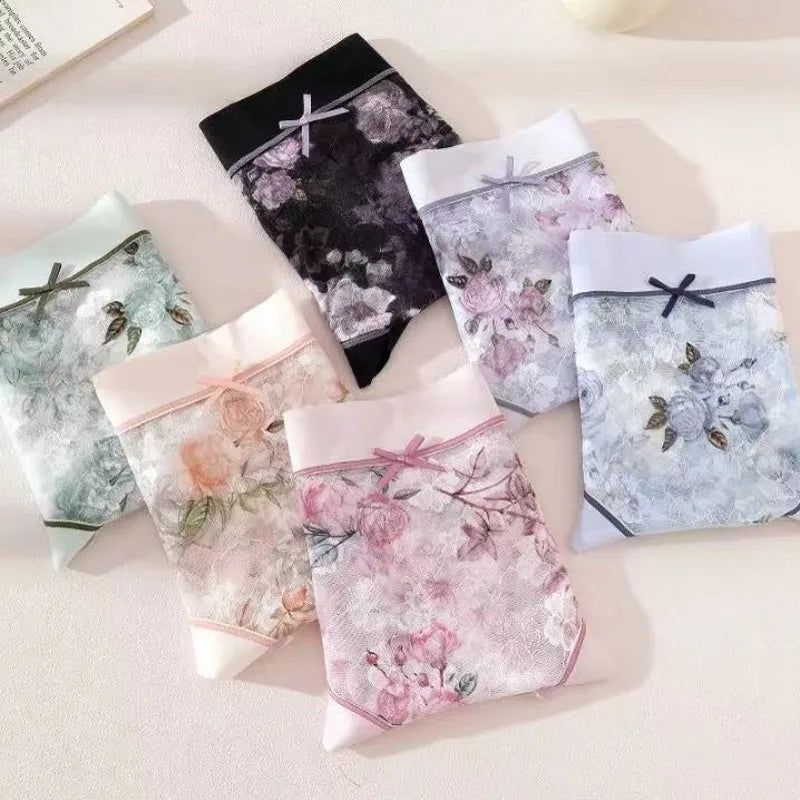 Floral Mesh underpants Antibacterial Gusset breathable underwea