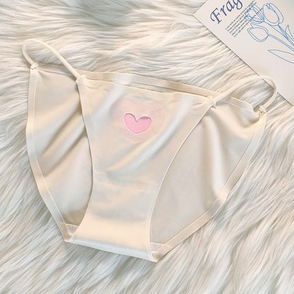 Ice Silk Briefs Girl Cute Love Panties Mid Waist Seamless Comfort(Pack of 3)