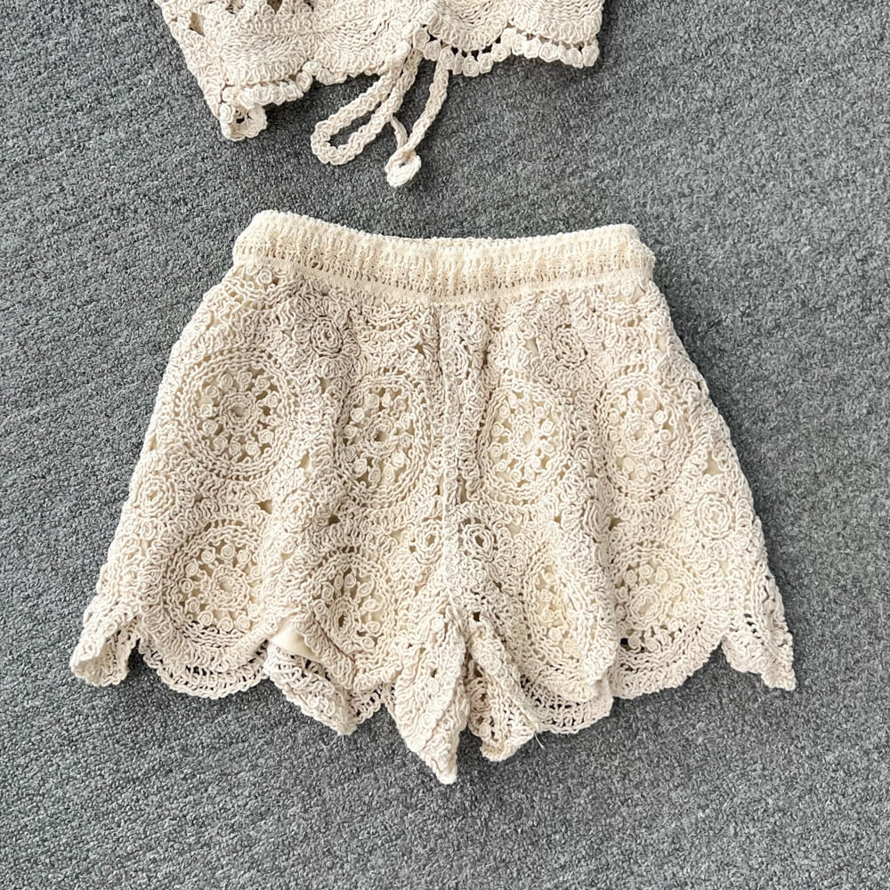 Backless premium Crochet Bikini Top and short set
