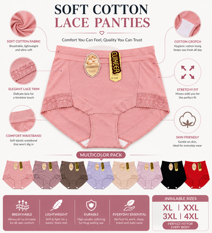 Plus Size Cotton Lace Panties (Pack of 3)