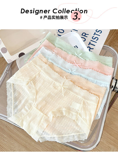 Women's Mid-waist Ice Silk Hip Breathable Antibacterial Cotton Crotch Panty packs