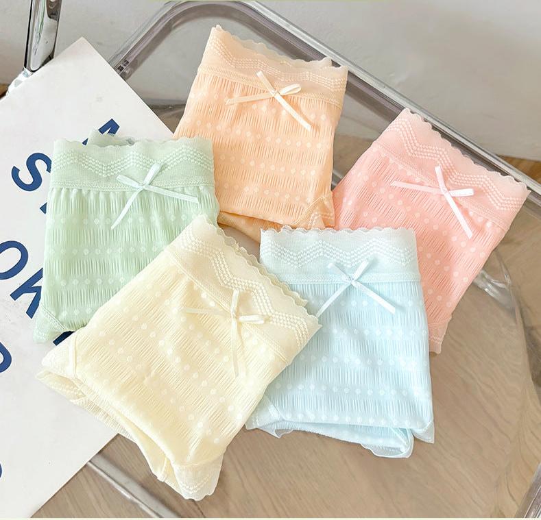 Women's Mid-waist Ice Silk Hip Breathable Antibacterial Cotton Crotch Panty packs