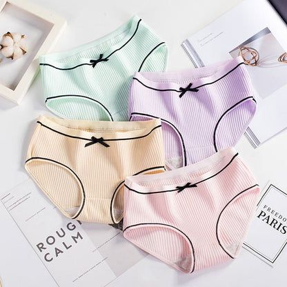 YouthBae Mid Waist Girl Briefs Female Underwear Panties Pure Cotton Lady Bow Panties