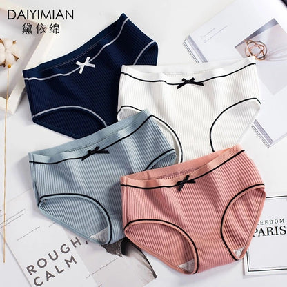 YouthBae Mid Waist Girl Briefs Female Underwear Panties Pure Cotton Lady Bow Panties