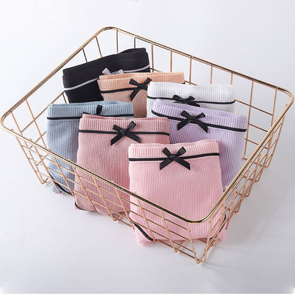 YouthBae Mid Waist Girl Briefs Female Underwear Panties Pure Cotton Lady Bow Panties