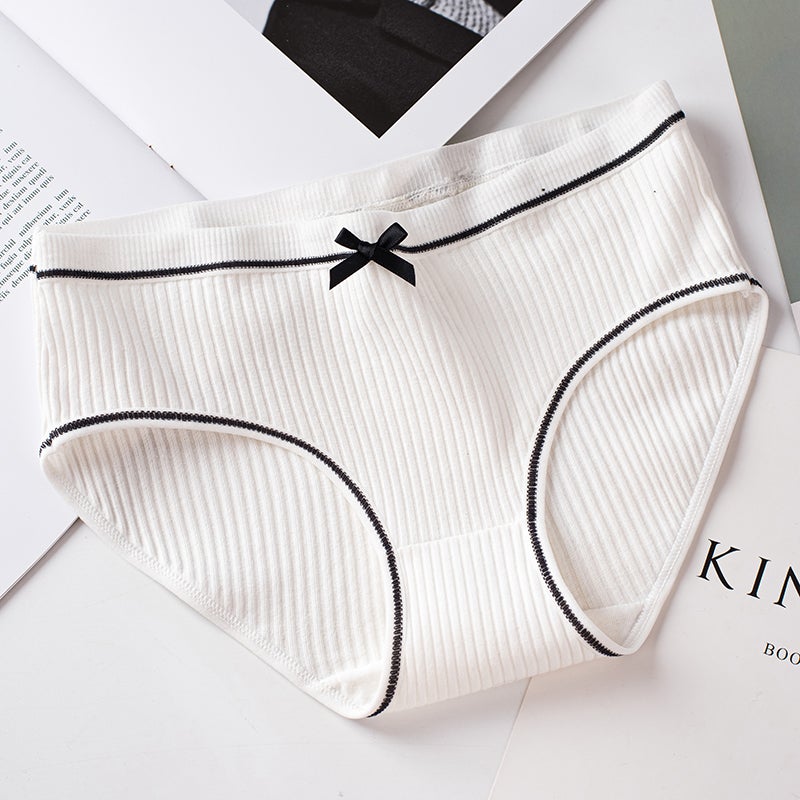 YouthBae Mid Waist Girl Briefs Female Underwear Panties Pure Cotton Lady Bow Panties