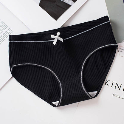 YouthBae Mid Waist Girl Briefs Female Underwear Panties Pure Cotton Lady Bow Panties